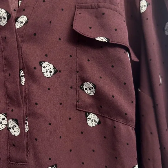 Torrid Harper Blouse Top Pug Dog Print 3/4 Roll Tab Sleeve Plus Size 0 L - Picture 4 of 9